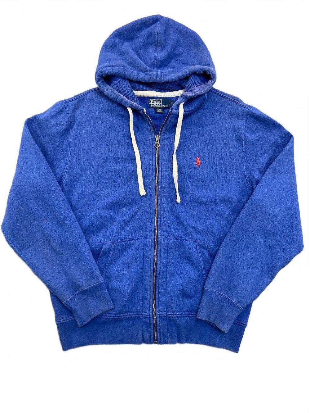 Vintage Polo Ralph Lauren Size L Royal Blue Full Zip Hoodie Sweatshirt Red Horse